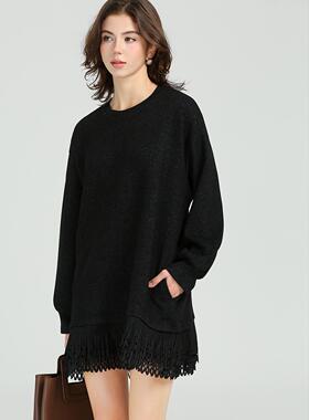 DONEED春季新款圆领磨毛慵懒舒适休闲拼接撞色卫衣