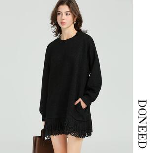 DONEED2025冬季新款圆领磨毛慵懒舒适休闲拼接撞色卫衣