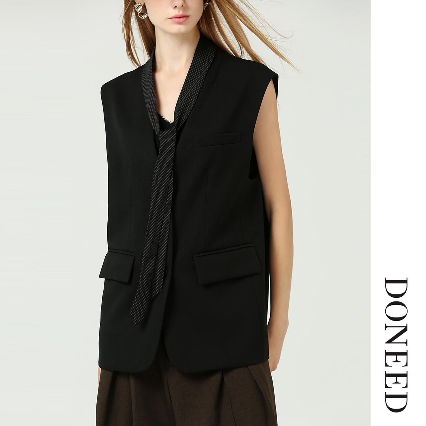 时尚简约宽松无领气质西装马甲