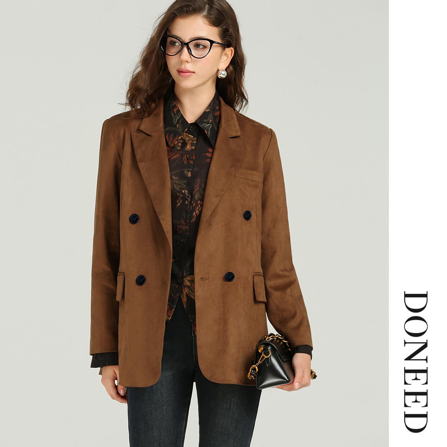 西装领时尚通勤优雅仿麂皮绒外套