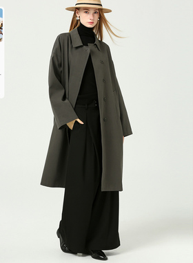 DONEED初春翻领简约休闲文艺感宽松长款风衣外套女