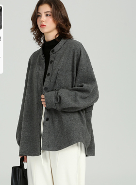 DONEED春款休闲通勤加绒落肩袖扣子开衫宽松外套女
