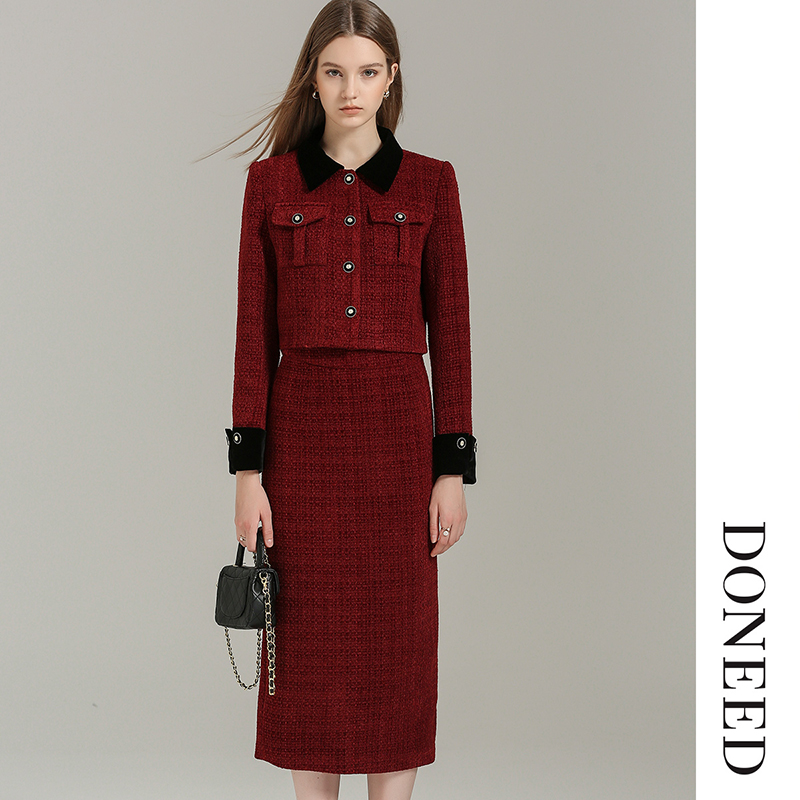 新中式风气质外套直筒半裙套装