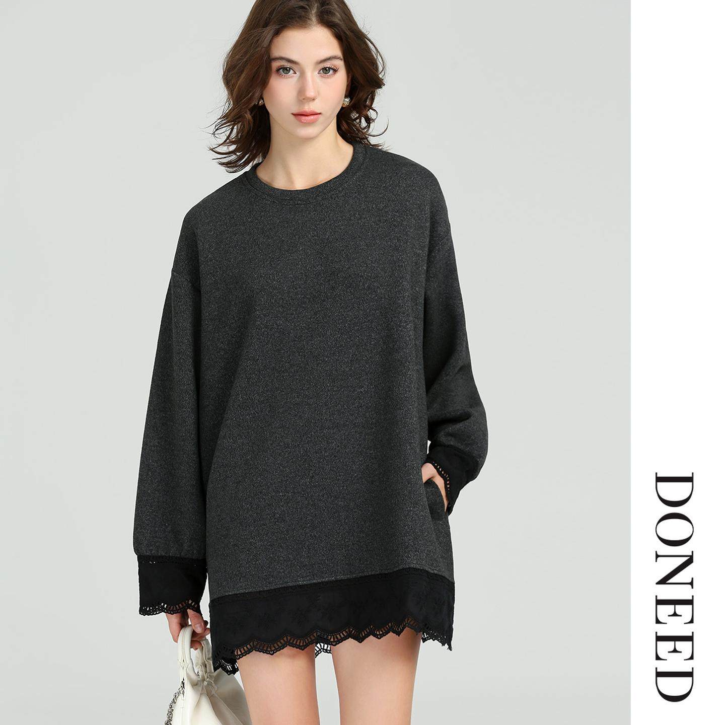 DONEED2025秋冬新款法式优雅休闲长袖针织宽松显瘦连衣裙女