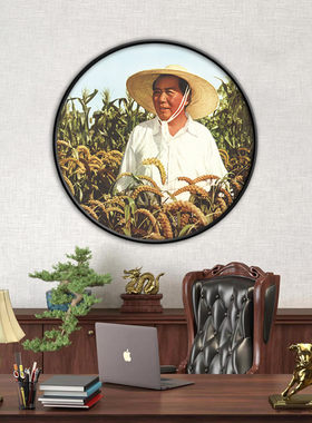 毛爷爷墙画伟人像客厅玄关装饰画毛主席在河南视察画像圆形壁挂画