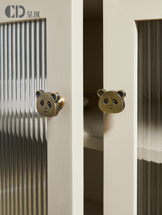 熊猫把手黄铜创意儿童房间可爱 豪 单孔衣柜抽屉卡通青铜可访问