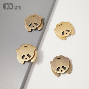 熊猫暗拉手儿童房可爱卡通黄铜衣柜门抽屉橱柜折叠拇指古铜色把手