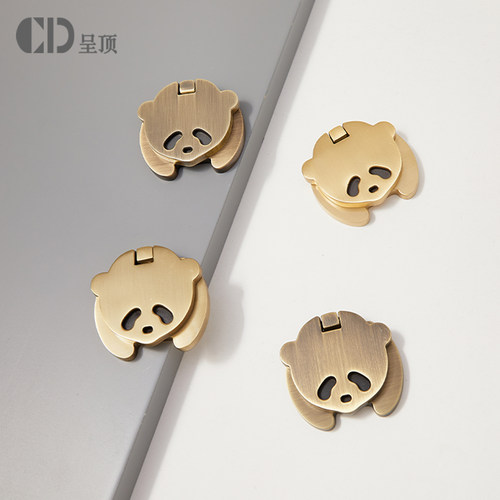 熊猫暗拉手儿童房可爱黄铜单孔