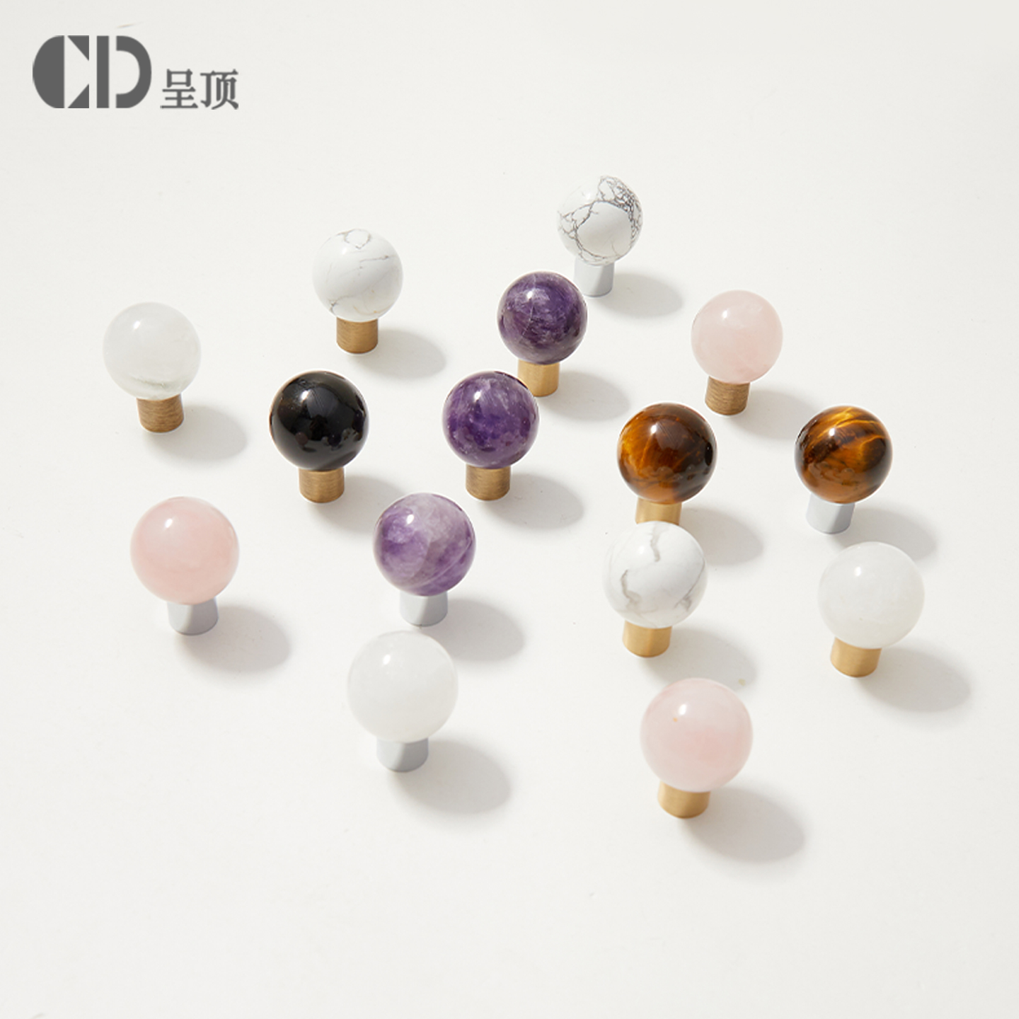 法式衣柜门把手鞋柜抽屉厨房黄铜现代简约水晶大理石圆球橱柜拉手