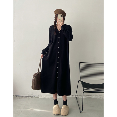 2025秋冬季新款大码女装胖mm高级感单排扣连衣裙过膝打底针织毛衣
