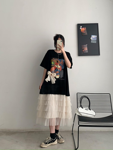 休闲风A字型混纺卡通蝴蝶结