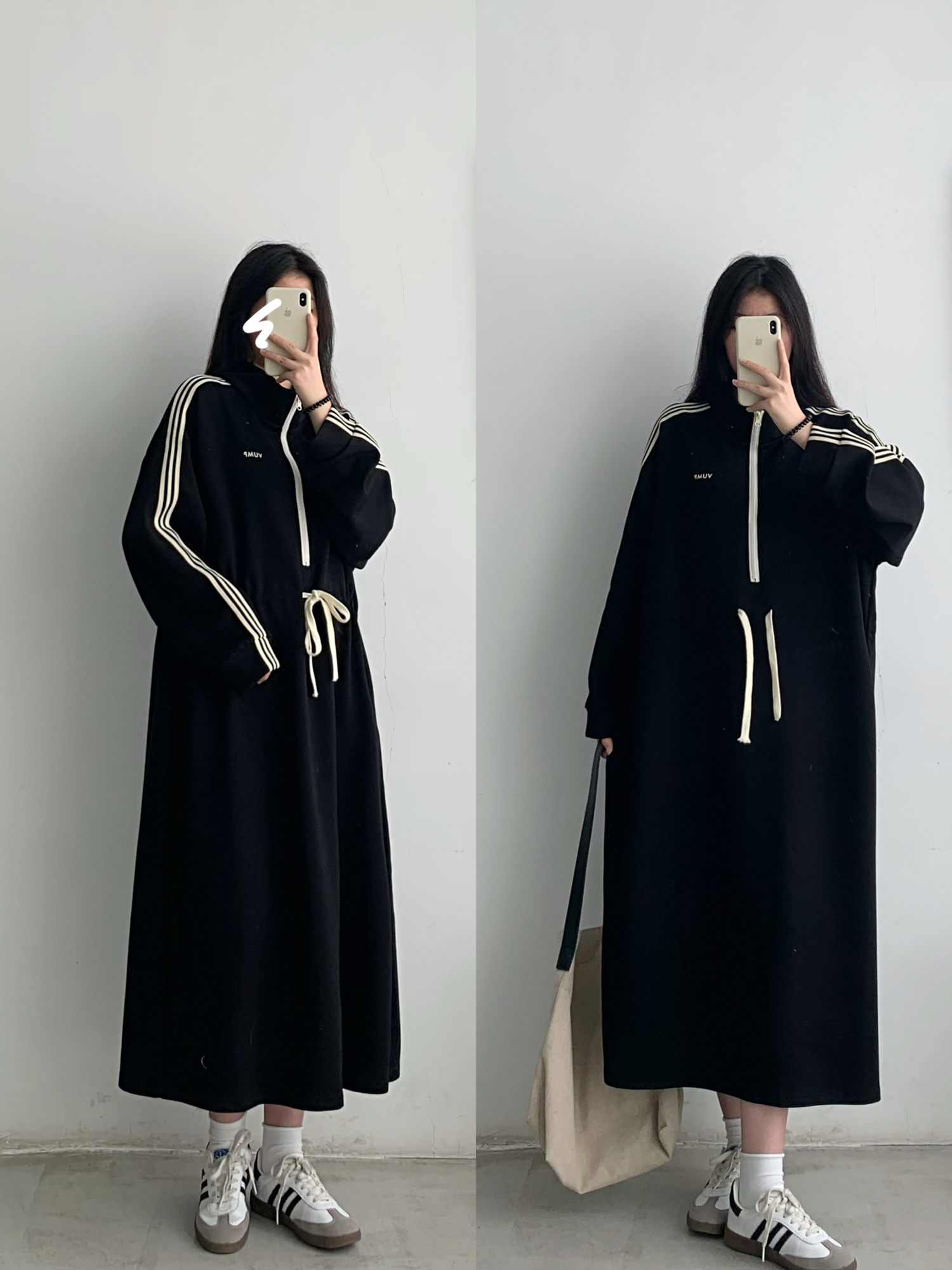 长款立领卫衣裙女2025春秋新款高级感可调节收腰显瘦大码连衣裙潮