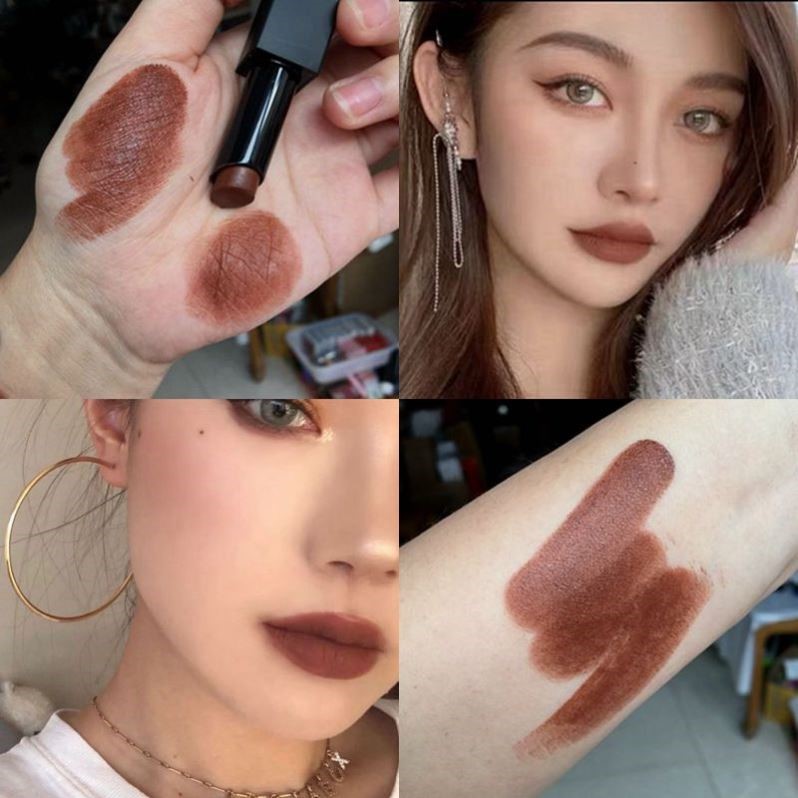冷门高级色厌世风暗黑巧克力色口红轻欧美妆哑光红棕色土色咖啡色