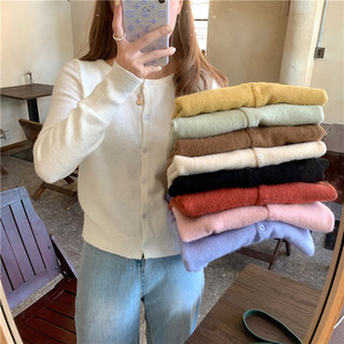 白色针织开衫外套女2025早秋季新款圆领毛衣内搭宽松打底韩版上衣