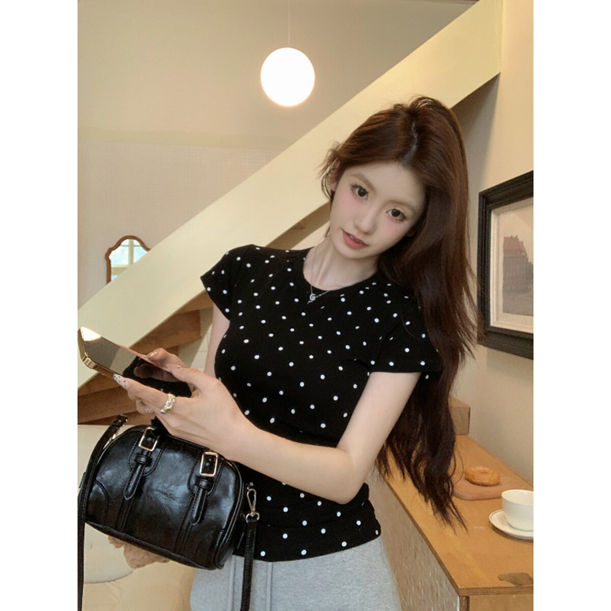 夏季韩系甜美波点显瘦短袖T恤女