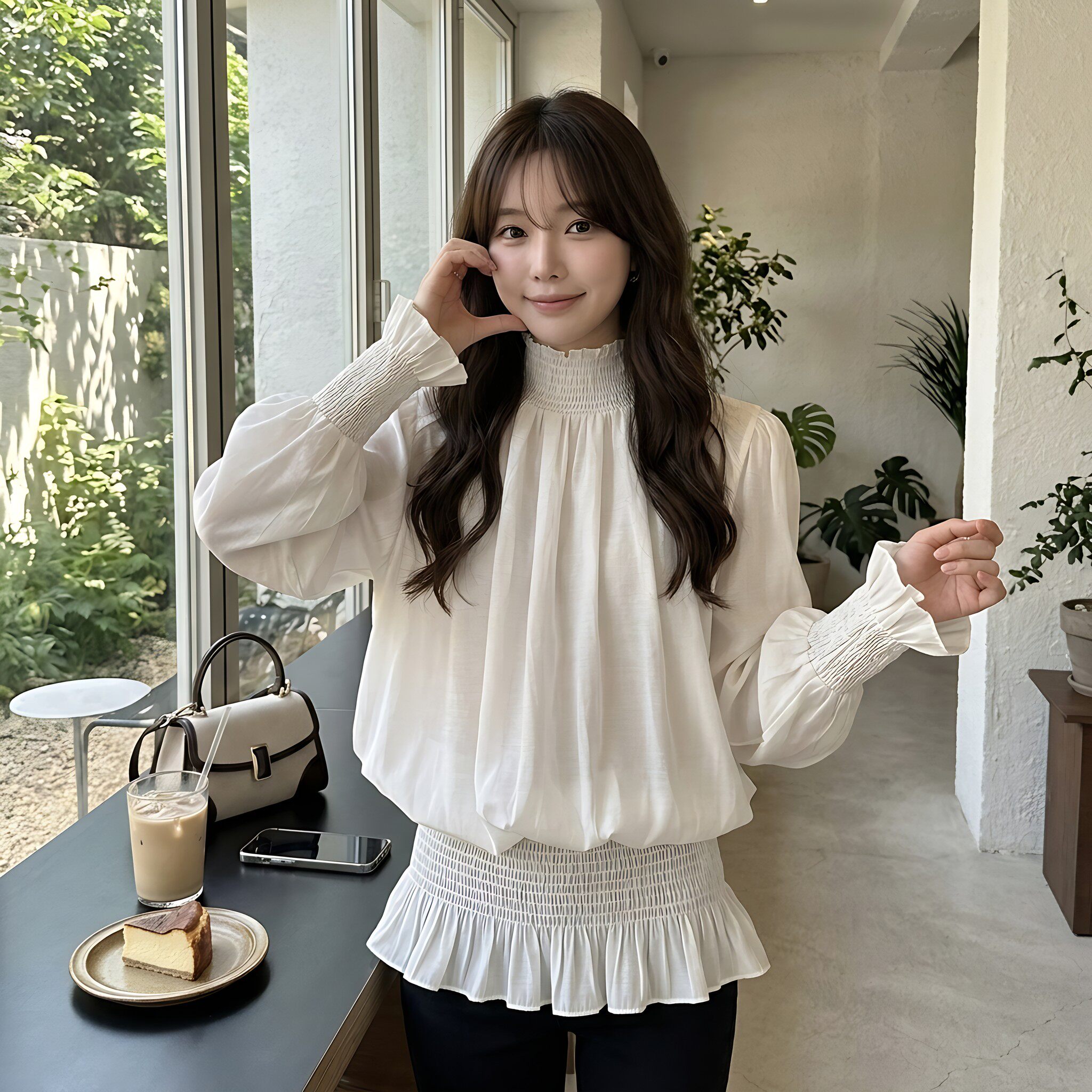 秋季法式甜美花瓣长袖显瘦衬衫