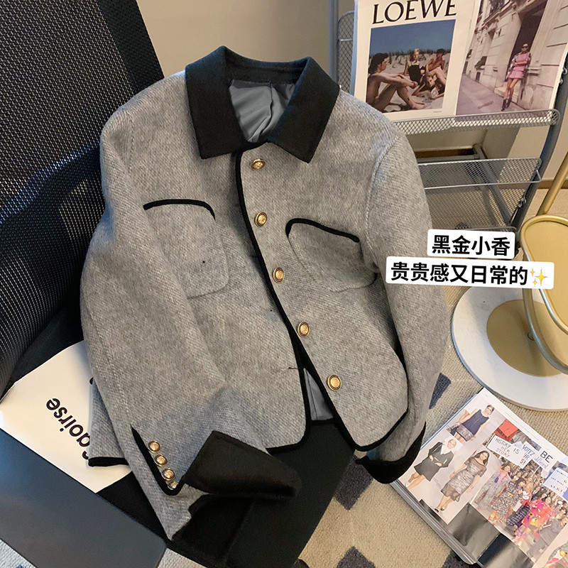 小香风短款炸街灰色外套女秋冬季复古高级设计感小众气质长袖上衣