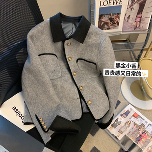 小香风短款炸街灰色外套女秋冬季复古高级设计感小众气质长袖上衣