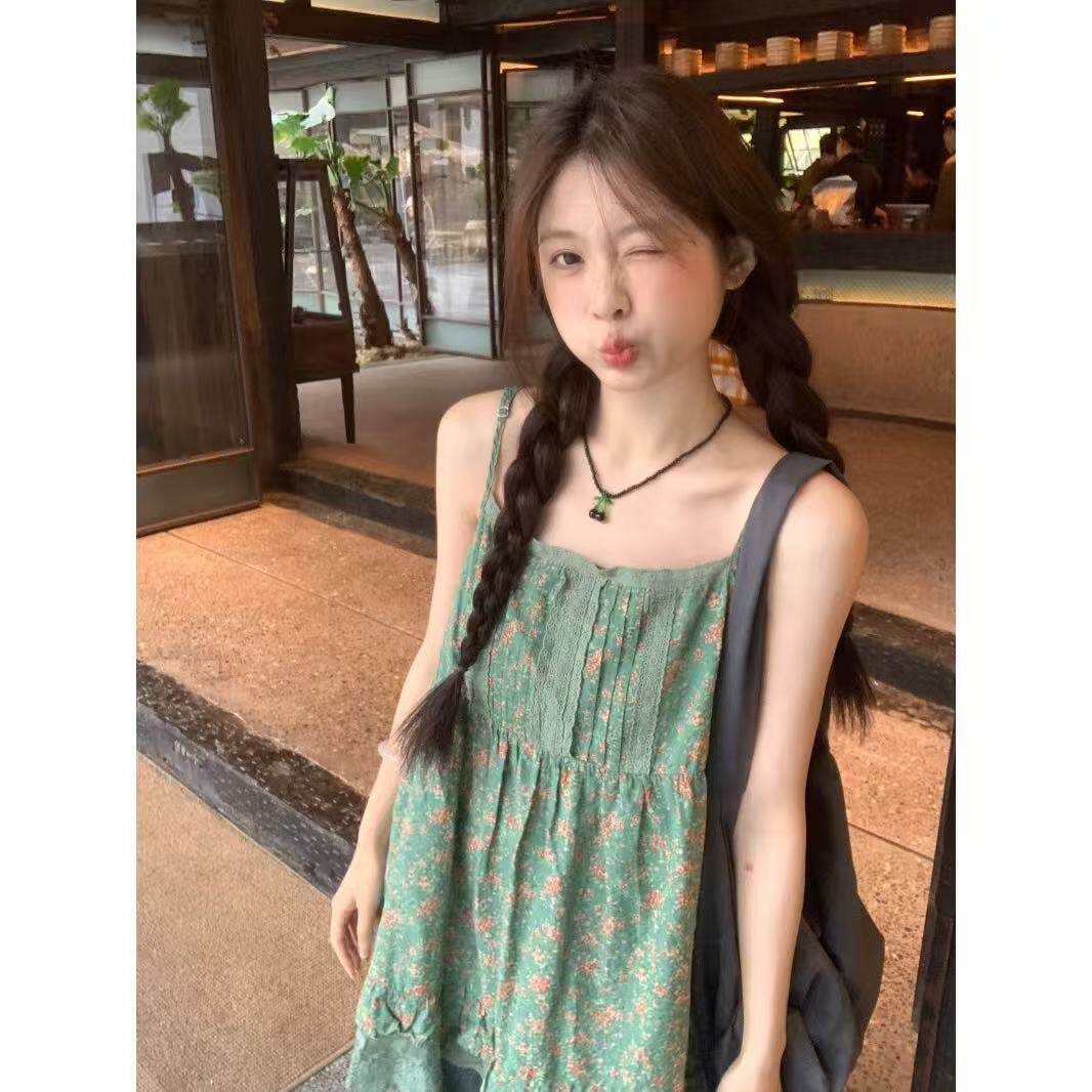 夏季森系碎花刺绣可调肩带吊带