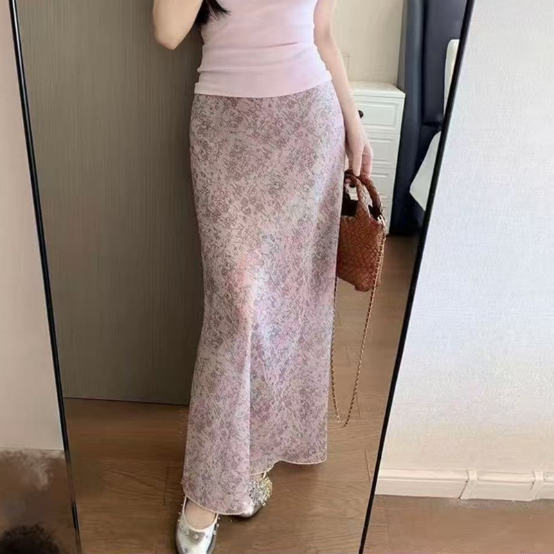 夏季复古碎花显瘦短袖鱼尾裙套装