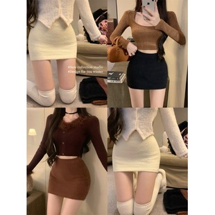 水貂绒显瘦半身裙小个子高腰a字包臀毛绒短裙打底高级感毛毛裙女