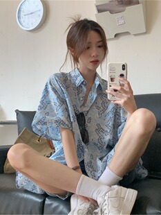 碎花短袖衬衫女小众设计感薄款夏季新款韩版慵懒风宽松衬衫上衣潮