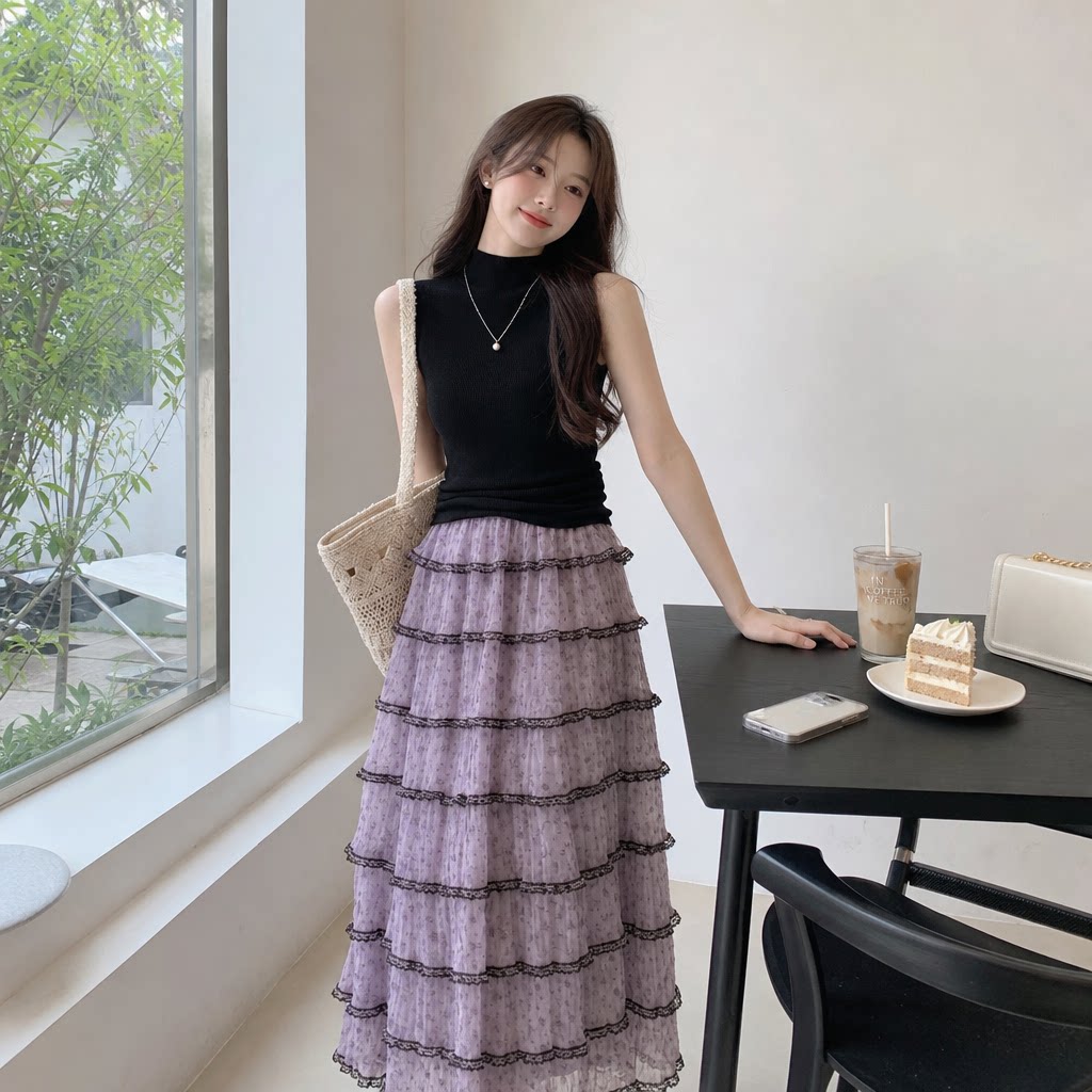 夏季绝美无袖修身蓬蓬纱裙套装