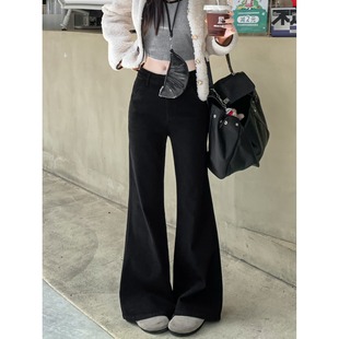 加绒加厚辣妹阔腿低腰黑色牛仔裤女小个子长裤宽松显瘦不贴腿裤子