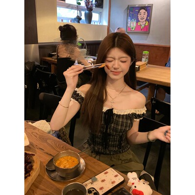 甜辣妹风复古格子撞色无袖衬衫