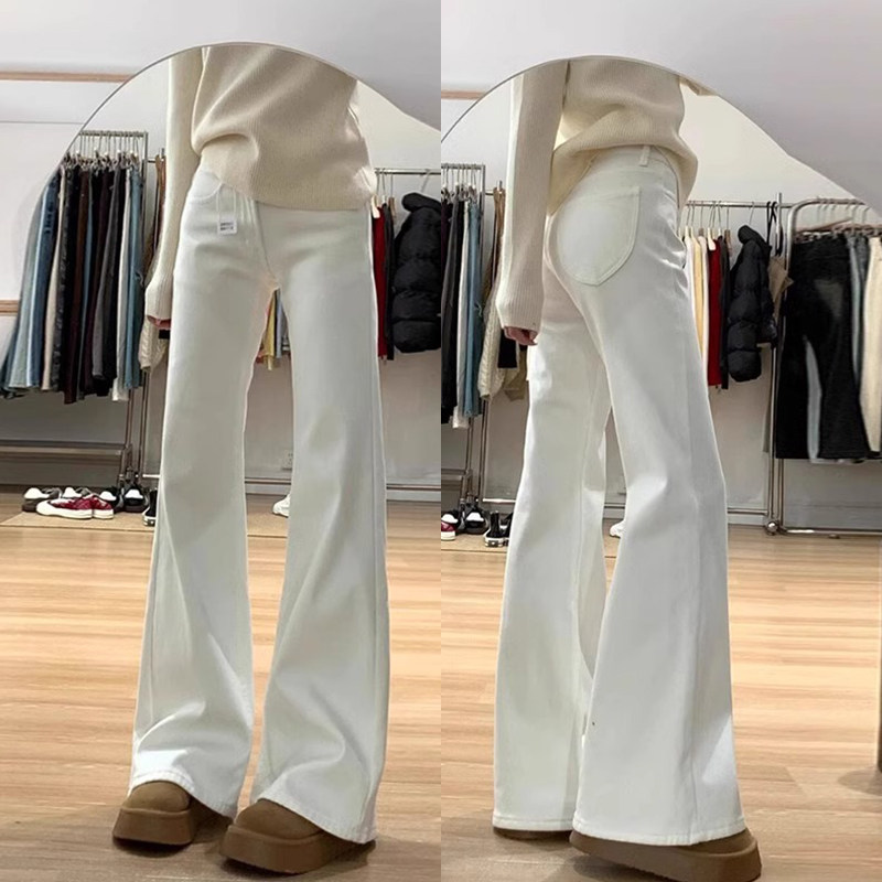 白色微喇牛仔裤女2026春季新款小个子阔腿宽松显瘦不贴腿喇叭裤子