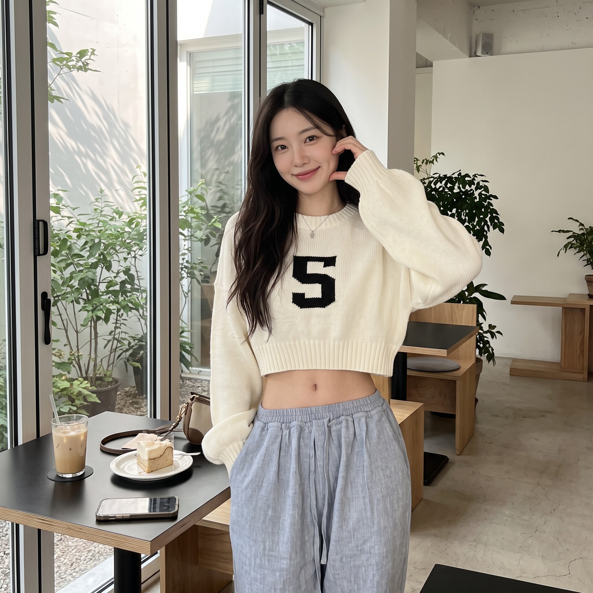 短款圆领提花毛衣女秋冬复古宽松