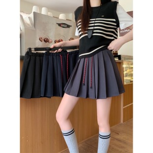 抽绳百褶短裙女秋冬新款 高腰a字裙学院风加厚百褶裙甜辣半身裙裤