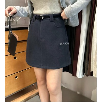 秋冬香芋紫毛呢A字包臀半身裙