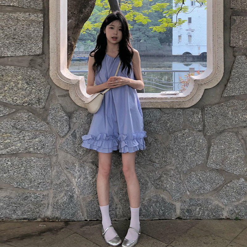 夏季海边度假小个子蓬蓬连衣裙
