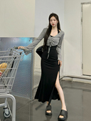 纯欲性感修身 辣妹开叉挂脖吊带连衣裙女2024新款 秋季 显瘦包臀裙子