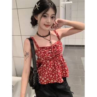 新款 薄款 设计显瘦百搭气质上衣 背心上衣2026夏季 温柔碎花吊带无袖