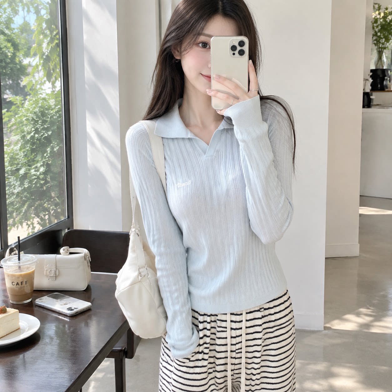 POLO领刺绣显瘦针织毛衣女