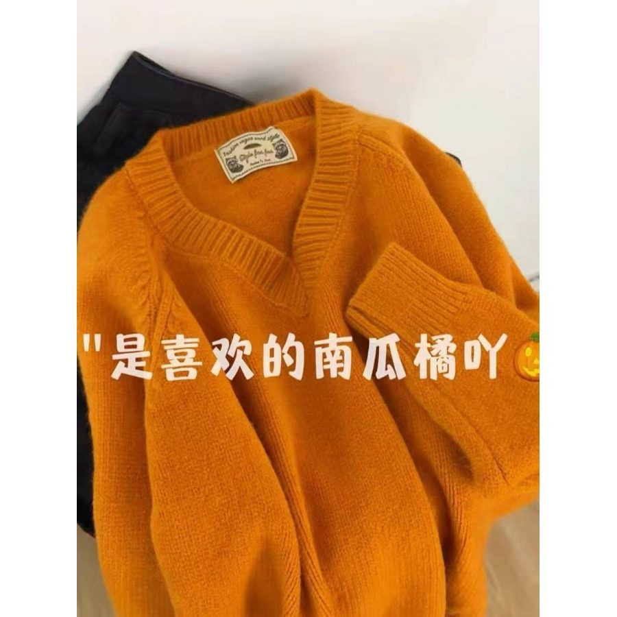 韩国东大门简约V领毛衣