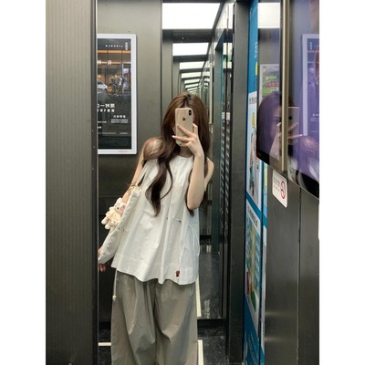 法式气质串珠腰带背心衬衫