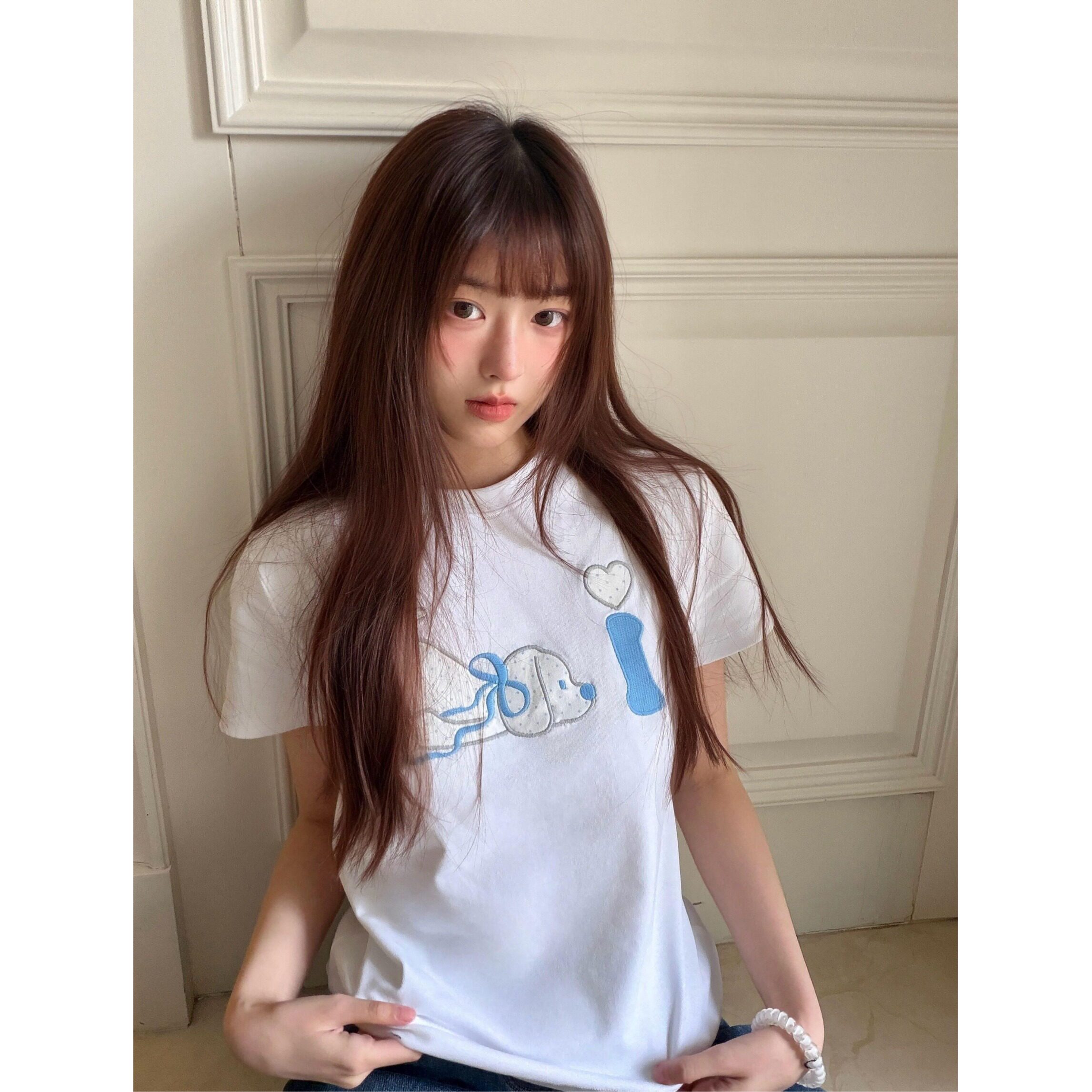 美式辣妹小众印花正肩短袖T恤女夏季设计感修身显瘦百搭白色上衣