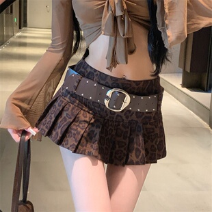美式辣妹风复古豹纹高腰半身裙女2025秋季修身显瘦百褶裙短裙女