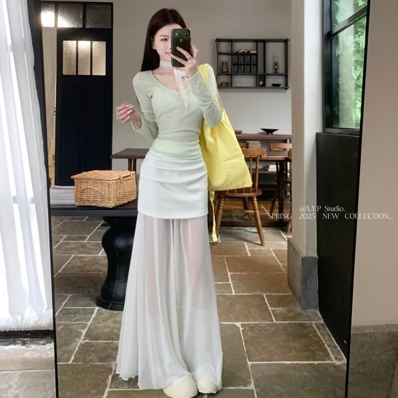 法式白色网纱半身裙女春夏2026新款设计感荷叶边高腰显瘦包臀长裙