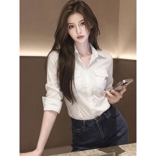 港风复古撞色条纹polo领长袖衬衫衬衣女2026春季法式小资绝美上衣