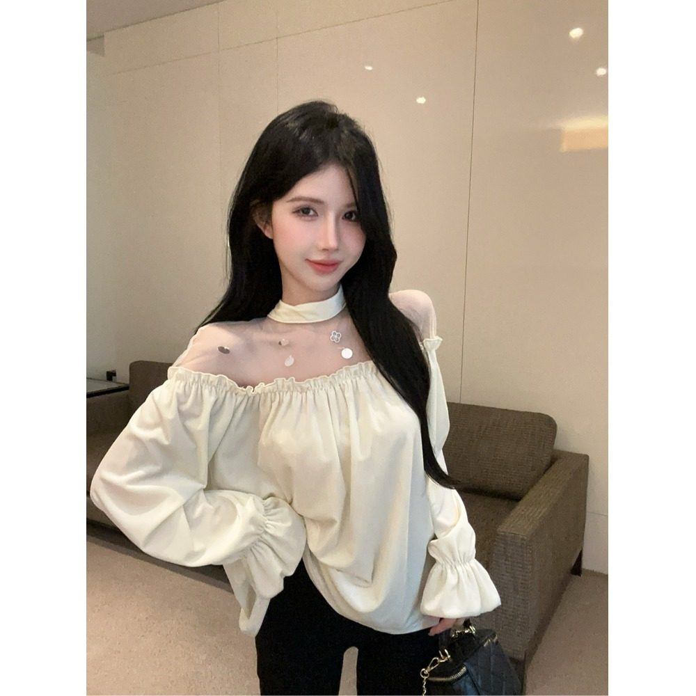 立领网纱亮片金丝绒打底衫宽松上衣T恤女2026秋冬新款法式小衫