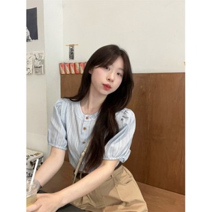 休闲时尚套装甜美短袖条纹衬衫上衣半身长裙女夏季搭配一整套1593