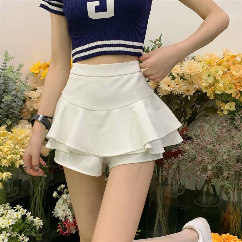 辣妹超短裙半身裙女设计感高腰a字蛋糕裙白色荷叶边显瘦a字裙