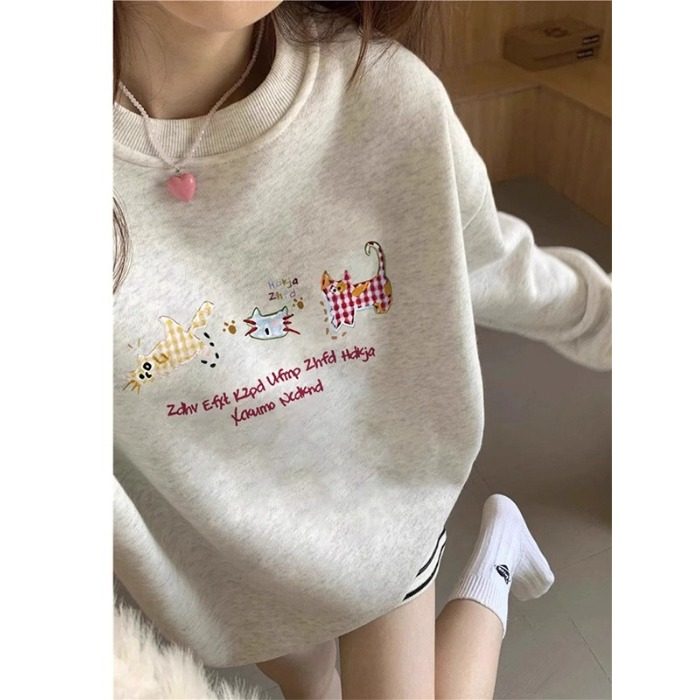 美式灰色无帽卫衣男女春秋2025新款宽松慵懒风chic上衣圆领长袖潮