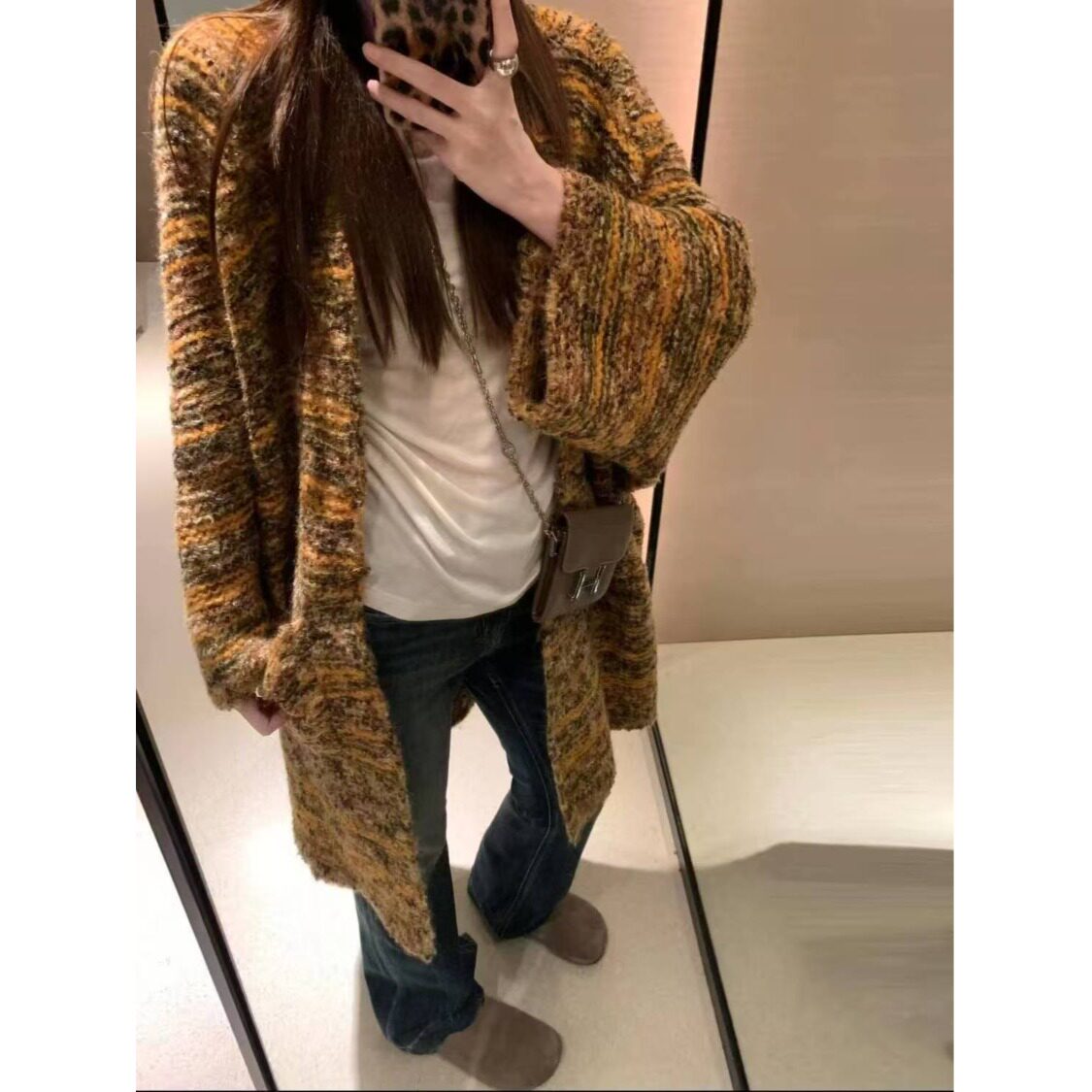 慵懒高级感中长款毛衣外套女