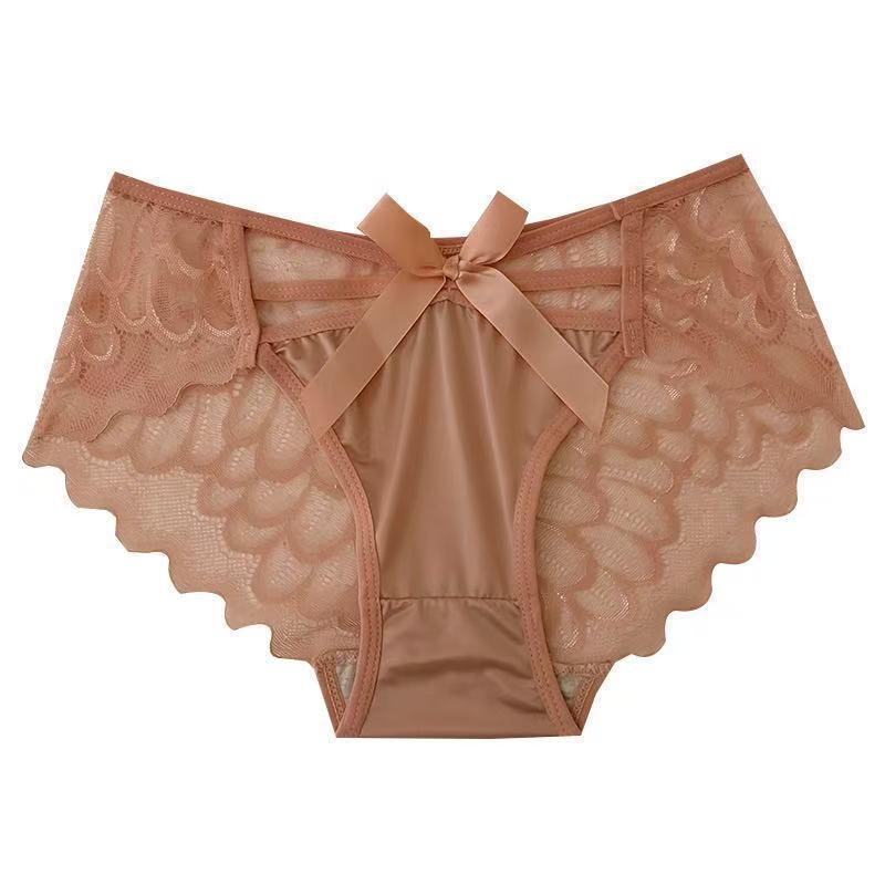 「紫色韵味」中腰天使之翼缎面蕾丝夏季女士内裤透气结裤
