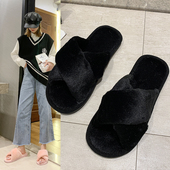 秋冬家居拖鞋 女ins可爱室内软底舒适防滑家用毛绒居家交叉棉拖鞋